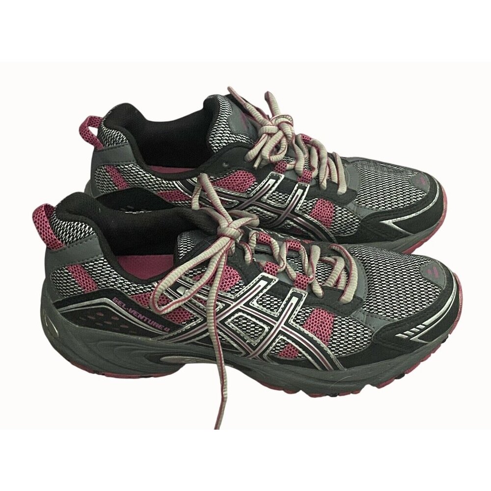 Asics‎ T383N Gel Venture 4 Womens Trail Running Shoes Size 8.5 Gray pink black